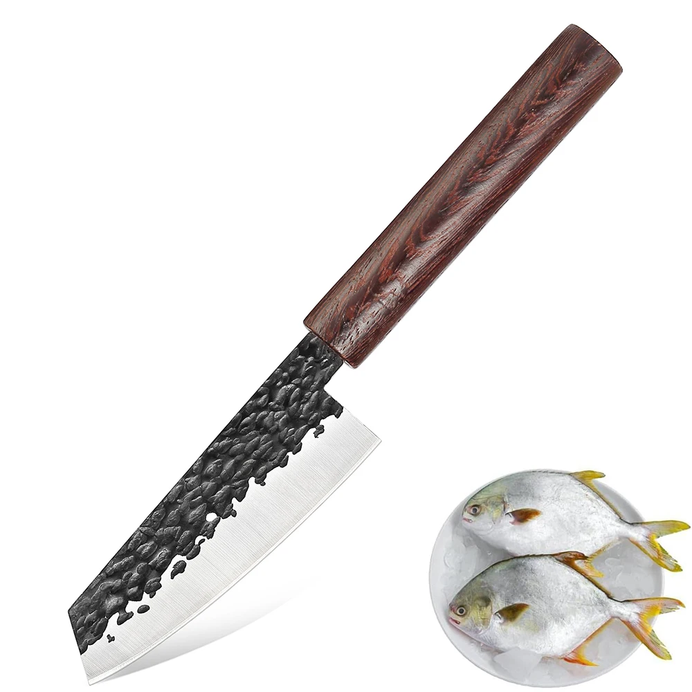 Schmieden handgemachtes Küchenmesser Hartstahl Multifunktionsmesser Professinal Schneiden von Fischfleisch Kochmesser Holzgriff Image