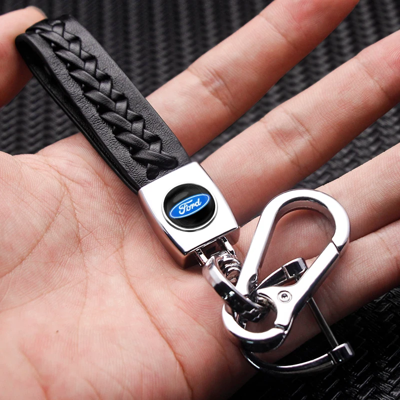 1 Stück PU Metall Leder Auto Schlüsselanhänger Abzeichen Emblem Vorbereitung Stile für Ford Focus mk2 mk3 Fiesta mk7 Ranger Mondeo mk4 S-MAX Kuga Image