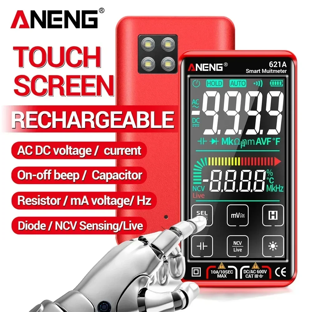 Intelligentes Digitales Multimeter mit Touchscreen 621A/620C Multimetro Tester Transistor 9999 Zählungen True RMS Auto-Range DC/AC 10A Messgerät Image
