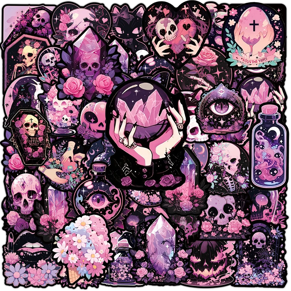10/30/50 stücke Nette Dunkelrosa Gothic Ästhetische Aufkleber Cartoon Schwarze Katze Schädel Aufkleber Wasser Flasche Gitarre Telefon Aufkleber Großhandel