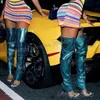 Sandale Stiefel über dem Knie, Leder, einfarbig, Reißverschlüsse hinten, runde Zehen, dünner Absatz, modisch, elegant, prägnant, sexy, Neuheit, Damenschuhe