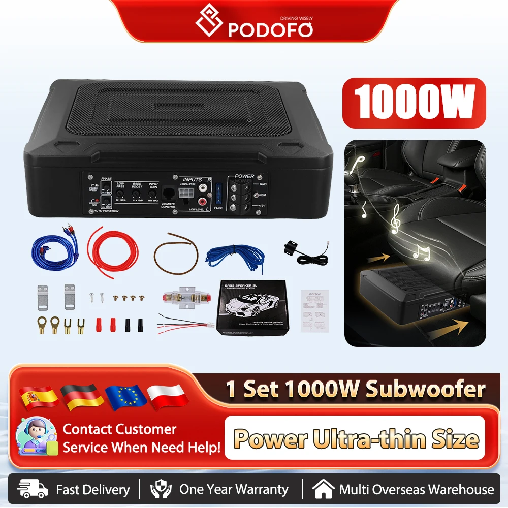 Podofo 1000W Subwoofer Audio Lautsprecher Auto Aktive Aluminium HIFI Verstärker Lautsprecher Audio Prozessor Musik Player Modifiziertes Audio