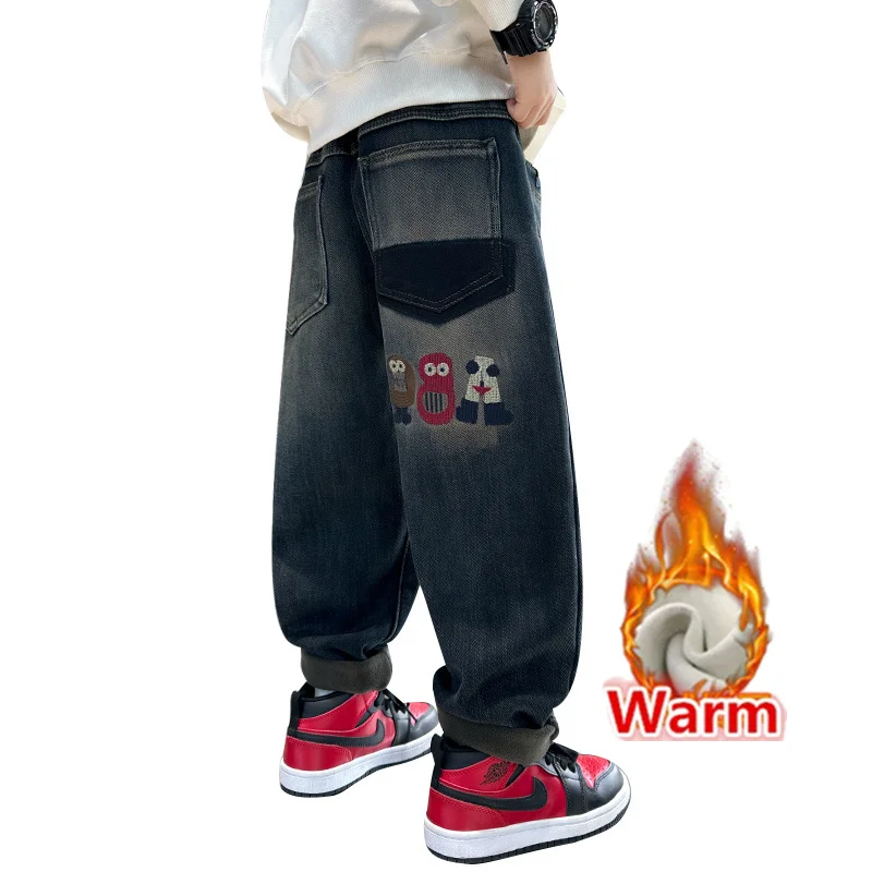 Warme Fleece-Cartoon-Jeans für Teenager, für Alter 5, 6, 7, 8, 9, 10, 11, 12, 13, 14 Jahre, Kinder-Winter-Cord-Denim-Hose, Jeans Image