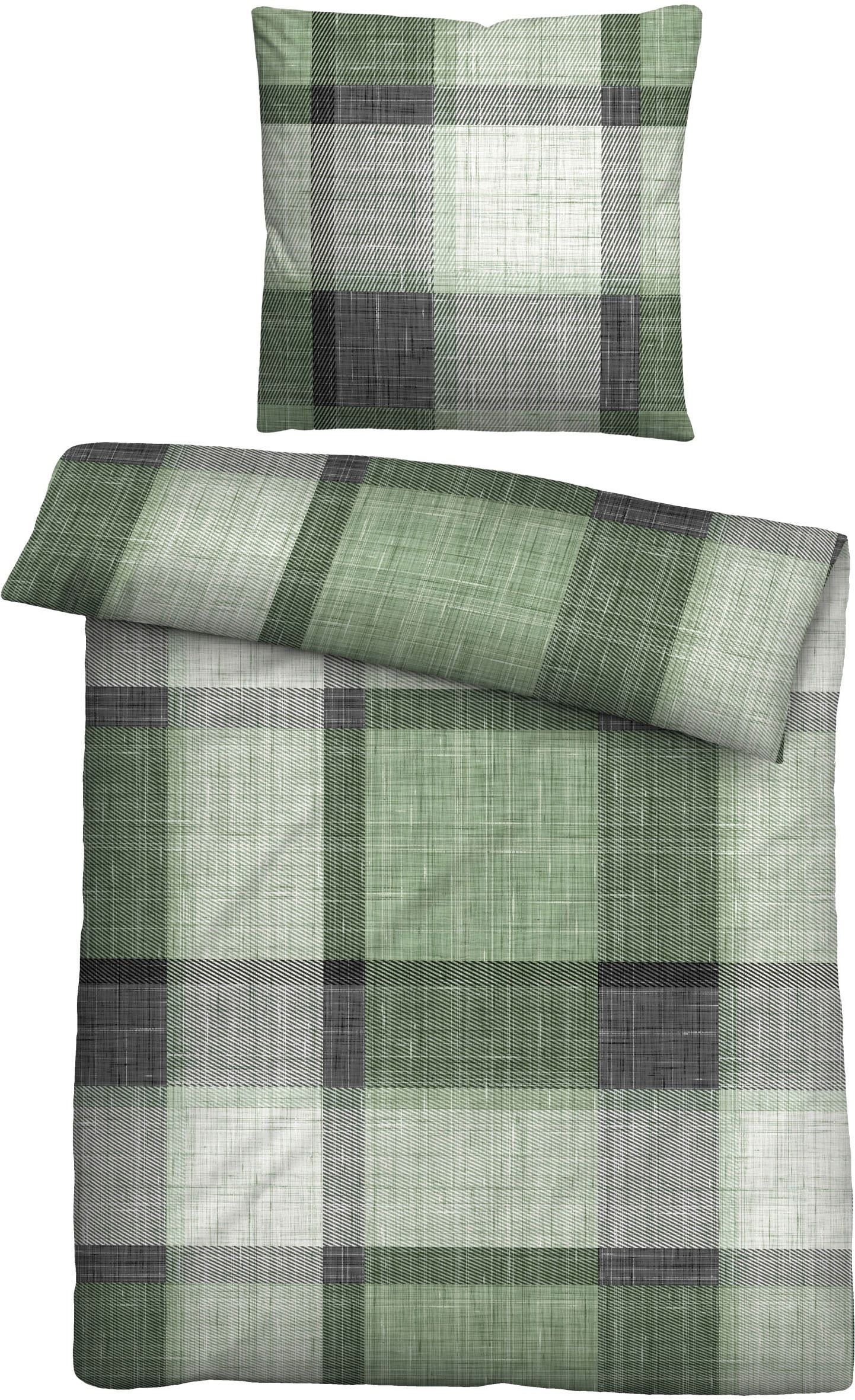 Bettwäsche BIBERNA "0004101", fichte, B/L: 155cm x 220cm, 1 Stk., 1 Stk., Feinbiber, B/L: 80cm x 80cm, 2 Stk., Feinbiber, Obermaterial: 100% Baumwolle, Bettwäsche, wohlig warm + weich, pflegeleicht, 100% Baumwolle, Reißverschluss Image
