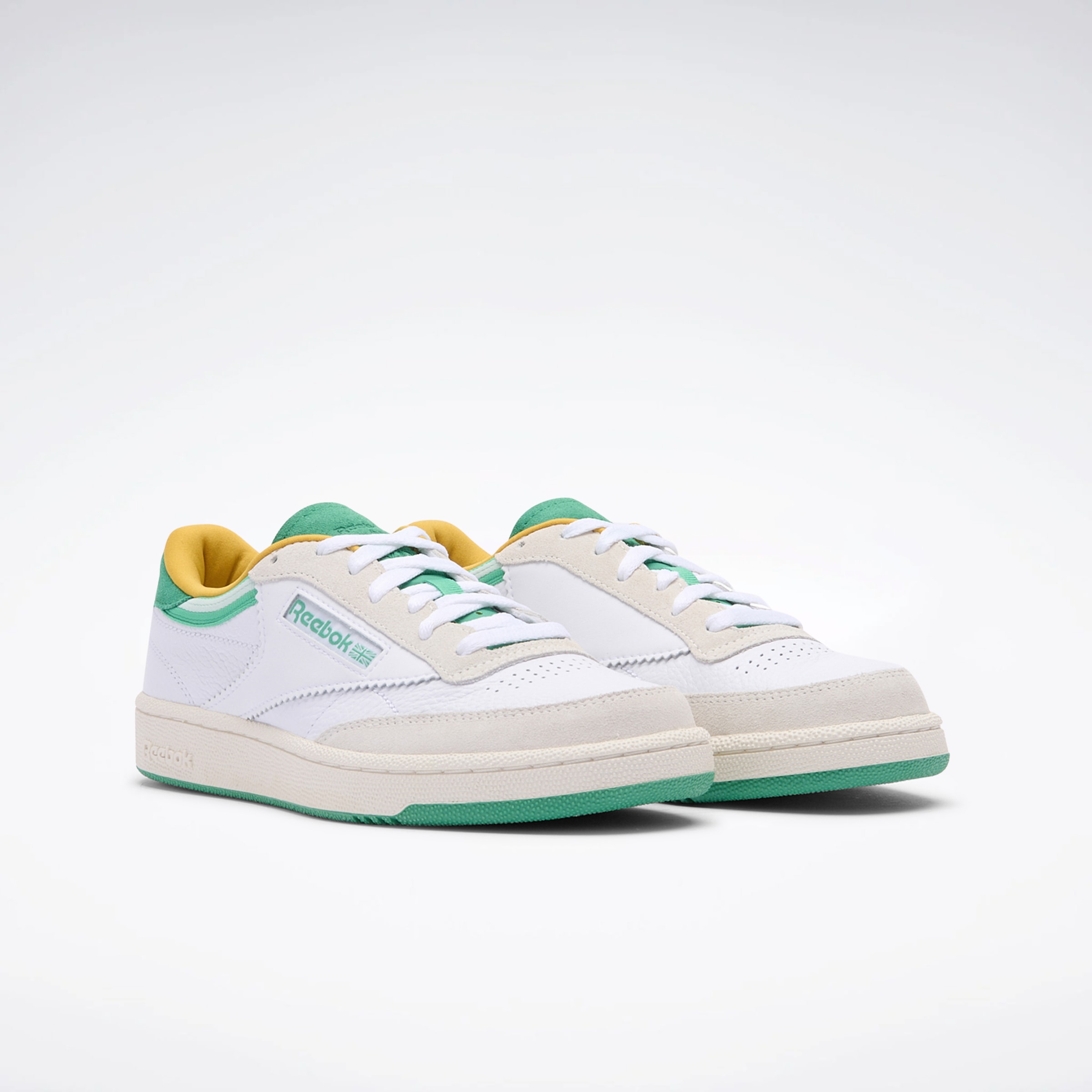 Sneaker REEBOK CLASSIC "CLUB C 85", Gr. 44,5, weiß, upgradegrün, chalk, Leder, Synthetik, Schuhe