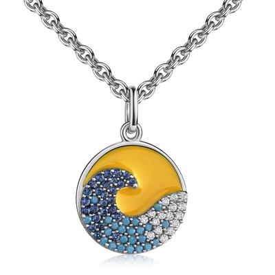 Kette mit Anhänger FIRETTI "Schmuck Geschenk Silber 925 Halsschmuck Ankerkette Kreis Welle", silberfarben, gelb, kristallweiß, hellblau, dunkelblau, Halsketten, Damen, Silber 925 (Sterlingsilber), L: 45cm B: 1,1mm, Made in Germany - mit Zirkonia... Image