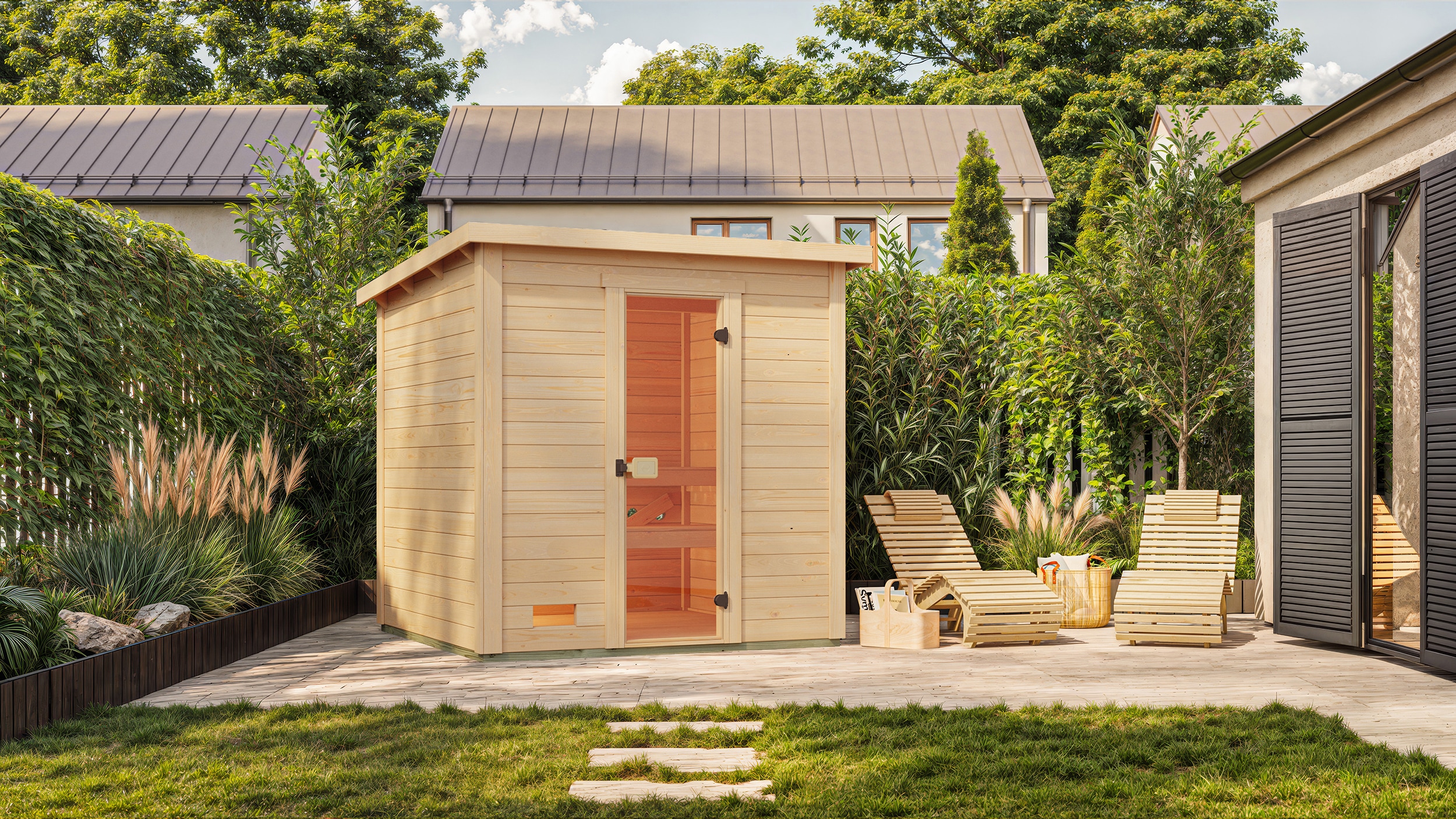 Saunahaus WEKA "Kaapi 3", naturbelassen, Kompakt-Ofen, integrierte Steuerung, 9 kW, Saunen, Blockbohlen aus Fichtenholz Image