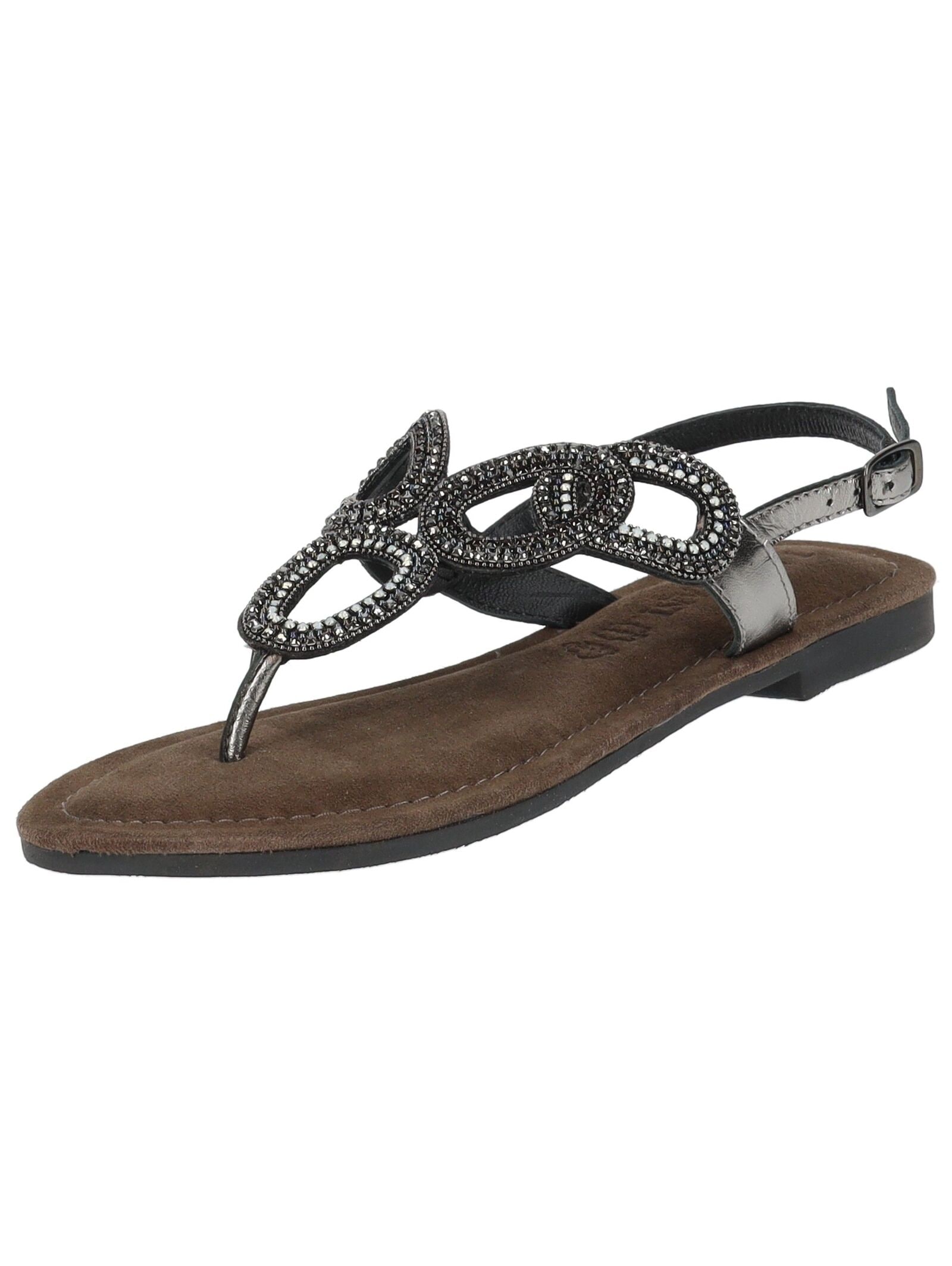 Riemchensandale LAZAMANI "Lazamani Sandalen Leder/Textil", Damen, Gr. 37, pewter, Leder, Textil, Casual, Schuhe