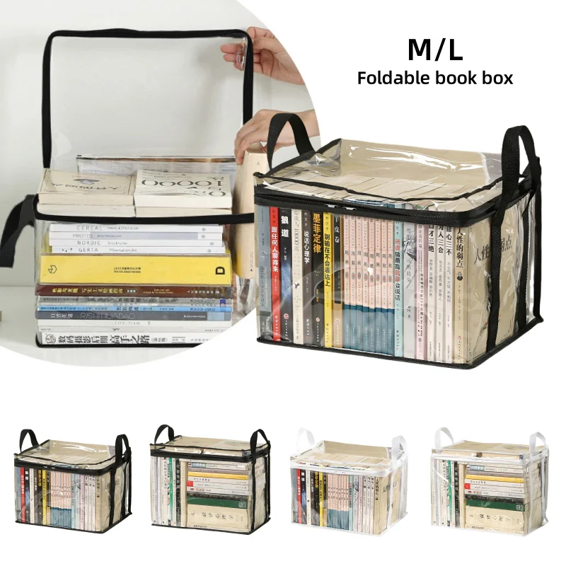 Foldable Book Box Student Dormitory Classroom Book Organizer Transparent Waterproof Household Book Organizing Storage Box