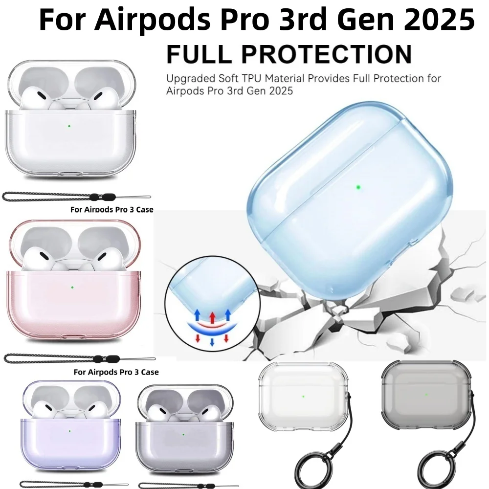 New For AirPods Pro 3rd Gen Case (2025) Soft TPU with Ring Keychain &Cleaner Kit Accessories Protecitve Cover For AirPods Pro 3