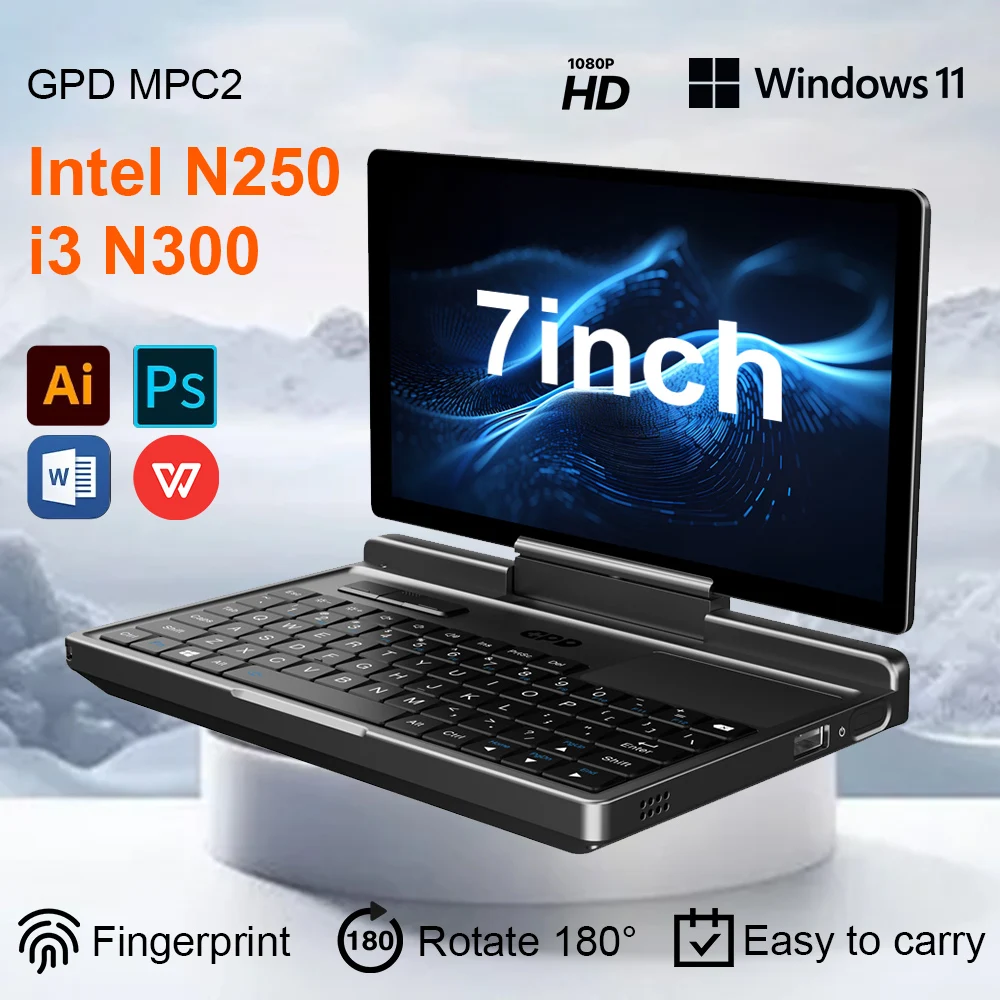 GPD Micro PC 2 Mini ordinateur Portable ordinateur Portable processeur Intel N250 16GB/512GB M.2 SSD Windows 11 60Hz ordinateur Portable industriel