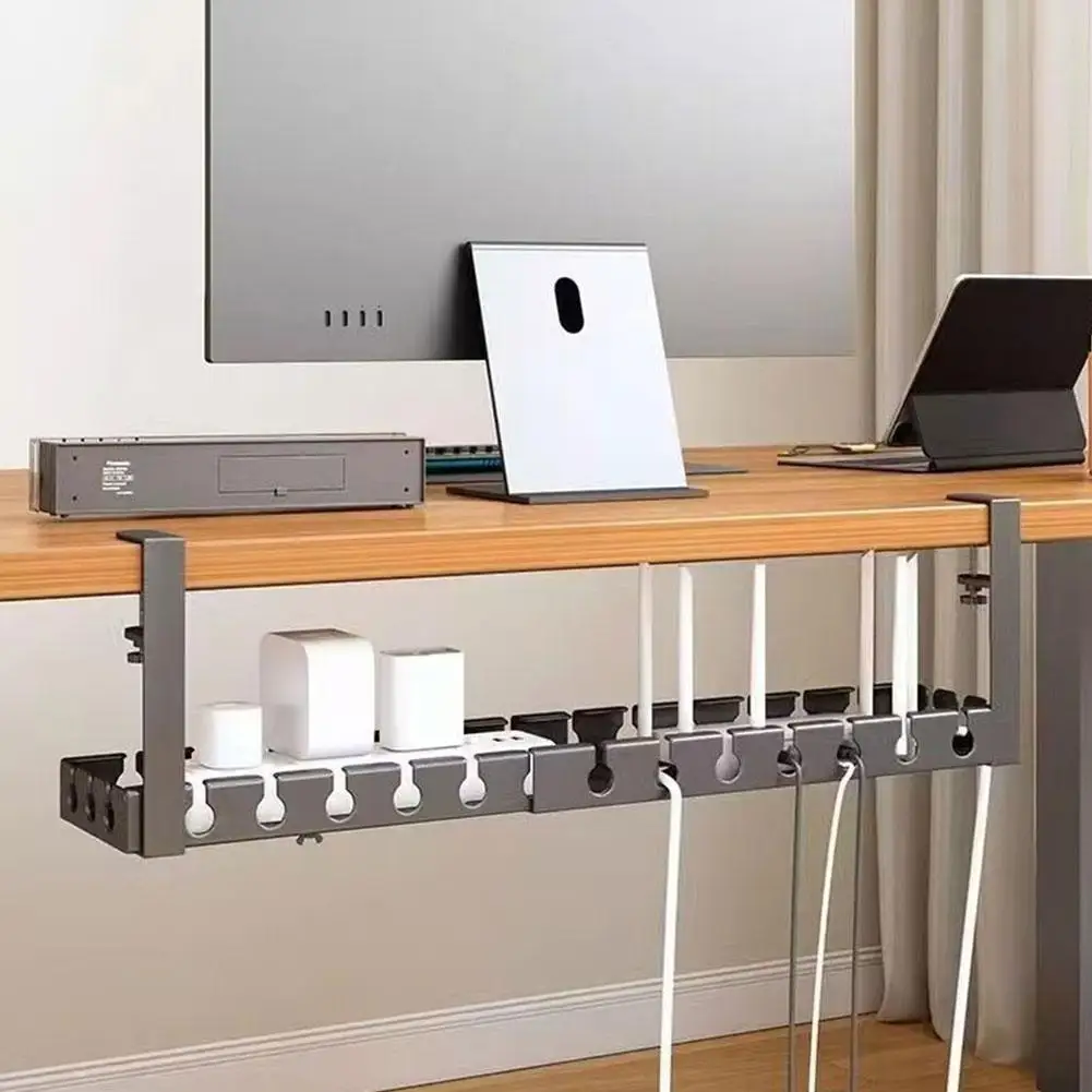 Extendable Under Desk Cable Management Tray Sturdy No Drilling Cable Tray Adjustable Clamps Wire Organizer Cord Hider Raceway