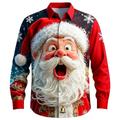 Natale Per uomo Babbo Natale Fiocco di neve Volto umano Camicia Camicia con Bottoni Manica Lunga Divertente All'aperto Ferie Primavera Autunno Collo ripiegato Stampa 3D camicie con colletto Rosso 1