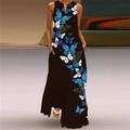 Per donna Abito Lungo Maxi Abito Abito Floreale Abito Stampato Moda Moderno All'aperto Vacanza Uscire Vestibilità regolare Floreale Senza Maniche Scollo a V Nero Bianco Giallo Rosso Primavera Autunno