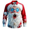 Natale Per uomo Babbo Natale Fiocco di neve Volto umano Camicia Camicia con Bottoni Manica Lunga Divertente All'aperto Ferie Primavera Autunno Collo ripiegato Stampa 3D camicie con colletto Rosso 1