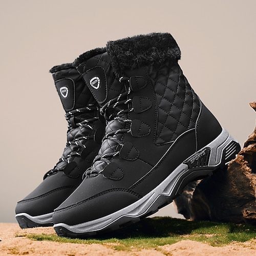 stivali da neve trapuntati impermeabili da uomo con collo in pelliccia, scarpe da passeggio casual invernali calde e comode