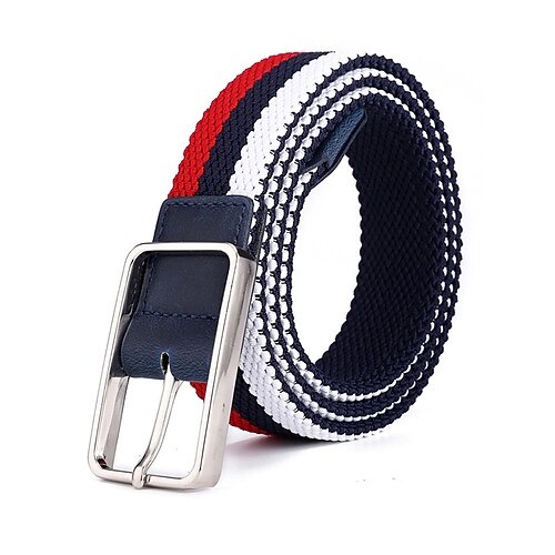 Cintura elastica intrecciata a righe da uomo con fibbia argentata, cintura elastica casual per il massimo comfort, disponibile in diverse opzioni di colore, regalo di Natale perfetto