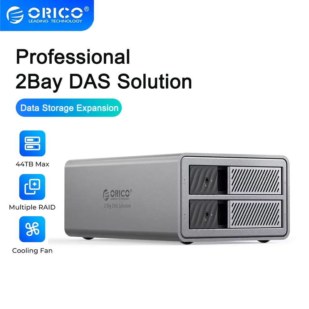 ORICO Custodia per disco rigido USB 3.0 da 3,5 pollici a 2 vie con archiviazione DAS in alluminio RAID 5 Gbps con ventola di raffreddamento Soluzione NAS personale