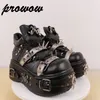 Goth Punk Nieten Schwarz Runde Kappe Plattform Stiefel Slip Auf Frauen Schuhe High Top Fashion Party Bankett 2025, Zapatos Para Mujere
