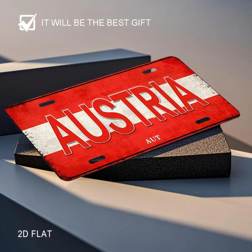 Vintage Österreichisches Nummernschild-Metallschild – rustikale Aluminium-Wandkunst, einfach aufzuhängen, langlebige Dekoration für Zuhause, Garage, Bar, Café, Al Image