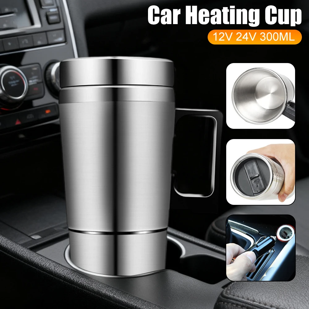 Auto Heizung Tasse Wasserkocher 12 V 24 V 300 ML Wasser Kaffee Milch Thermische Becher Auto Winter 304 Edelstahl wasser Heizung Flasche Image
