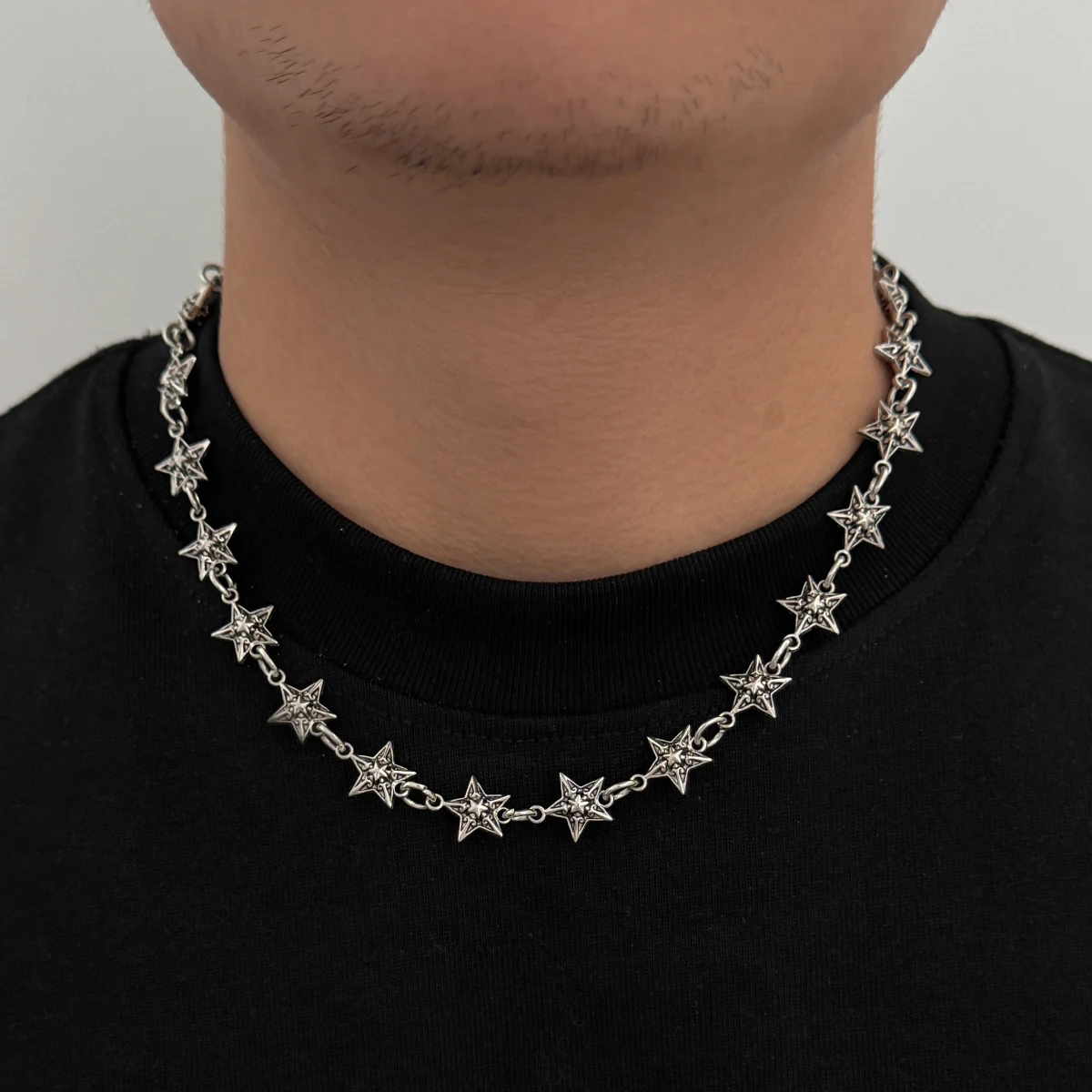 Salircon Hip Hop Punk Fünfzackigen Stern Halsketten Männer Gothic Vintage Silber Farbe Einstellbare Schlüsselbein Kette Straße Trend Schmuck