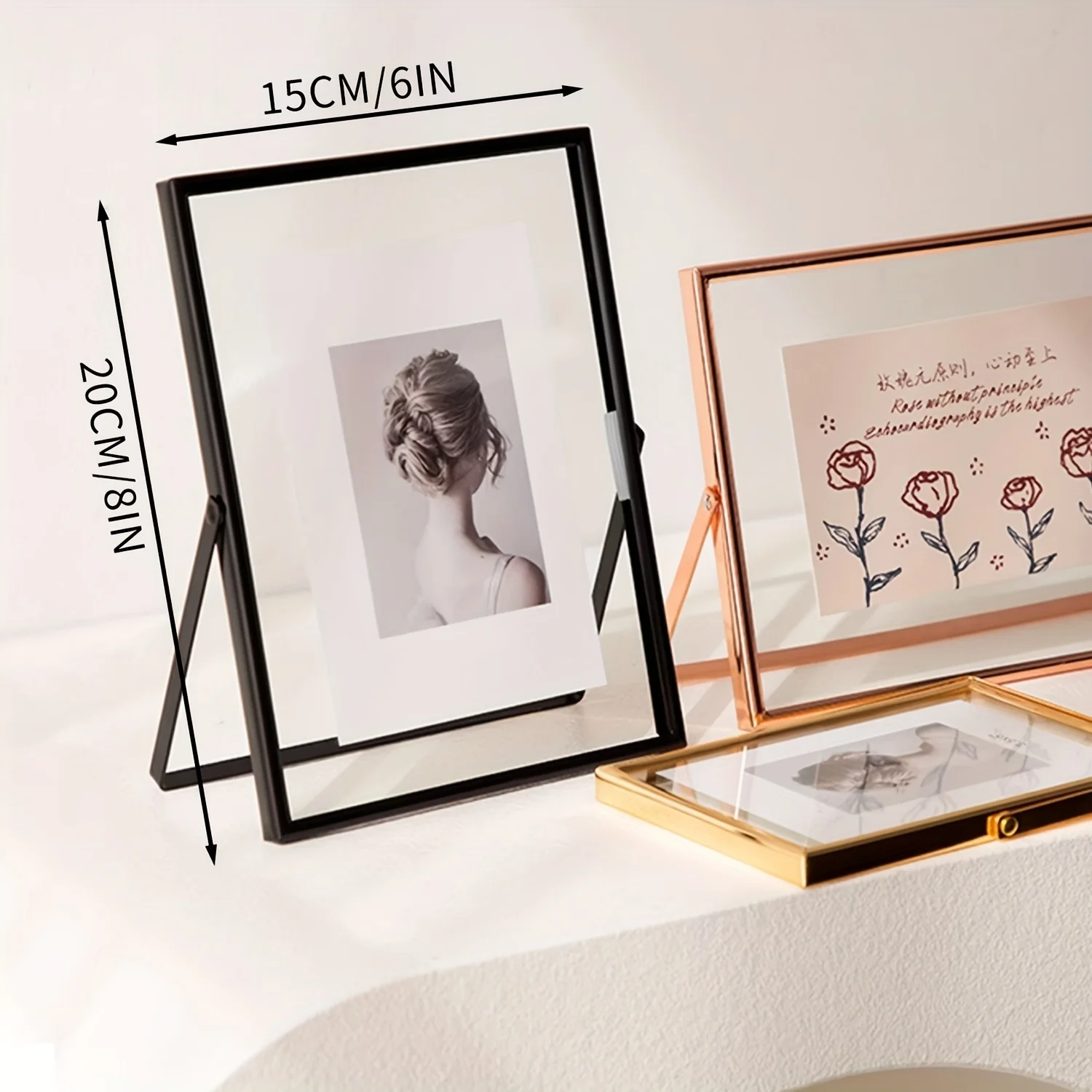 Fotorahmen, Fotorahmenständer aus Metall, mit Acrylplatte, 8×10 oder 15,24×20,32 cm, Tischständer, Schwarz oder Gold Image