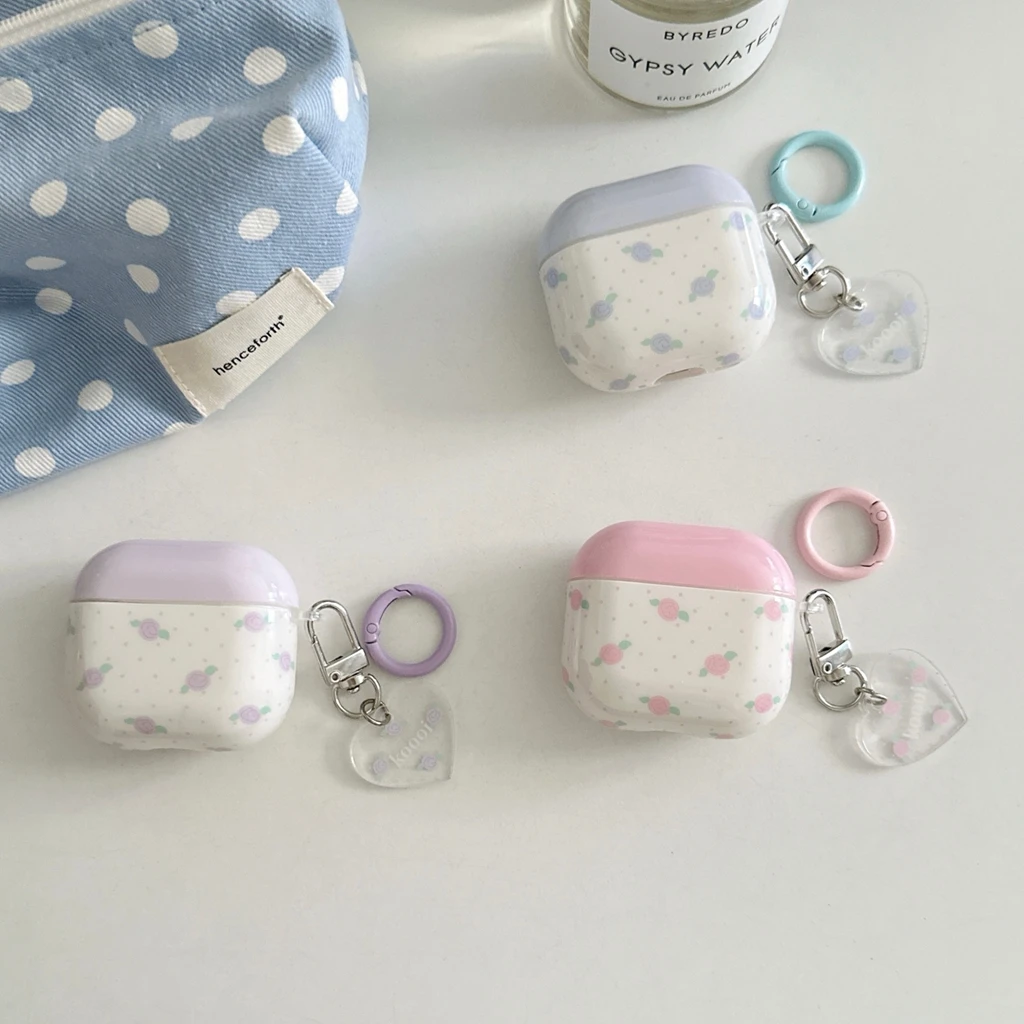 Frische bunte Rosenblüten Vollbild Wave Point Love Heart mit Anhänger Kopfhörerhülle für AirPods 1 oder 2 3 4 Pro 2 Image