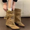 Mode Spitz Frauen Western Stiefeletten Elegante Dicke Heels Schuhe Damen Gürtel Schnalle Kurze Booties Zapatos Mujer