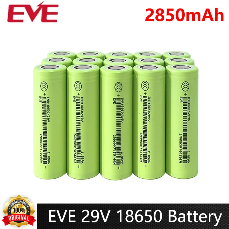 10-100 stücke EVE 29 V INR 18650 Batterie 2850 mAh 3,6 V 3C Elektro-entladung Flache Top Lithium-ionen Batterie Für Kraftwerk Batterie Image