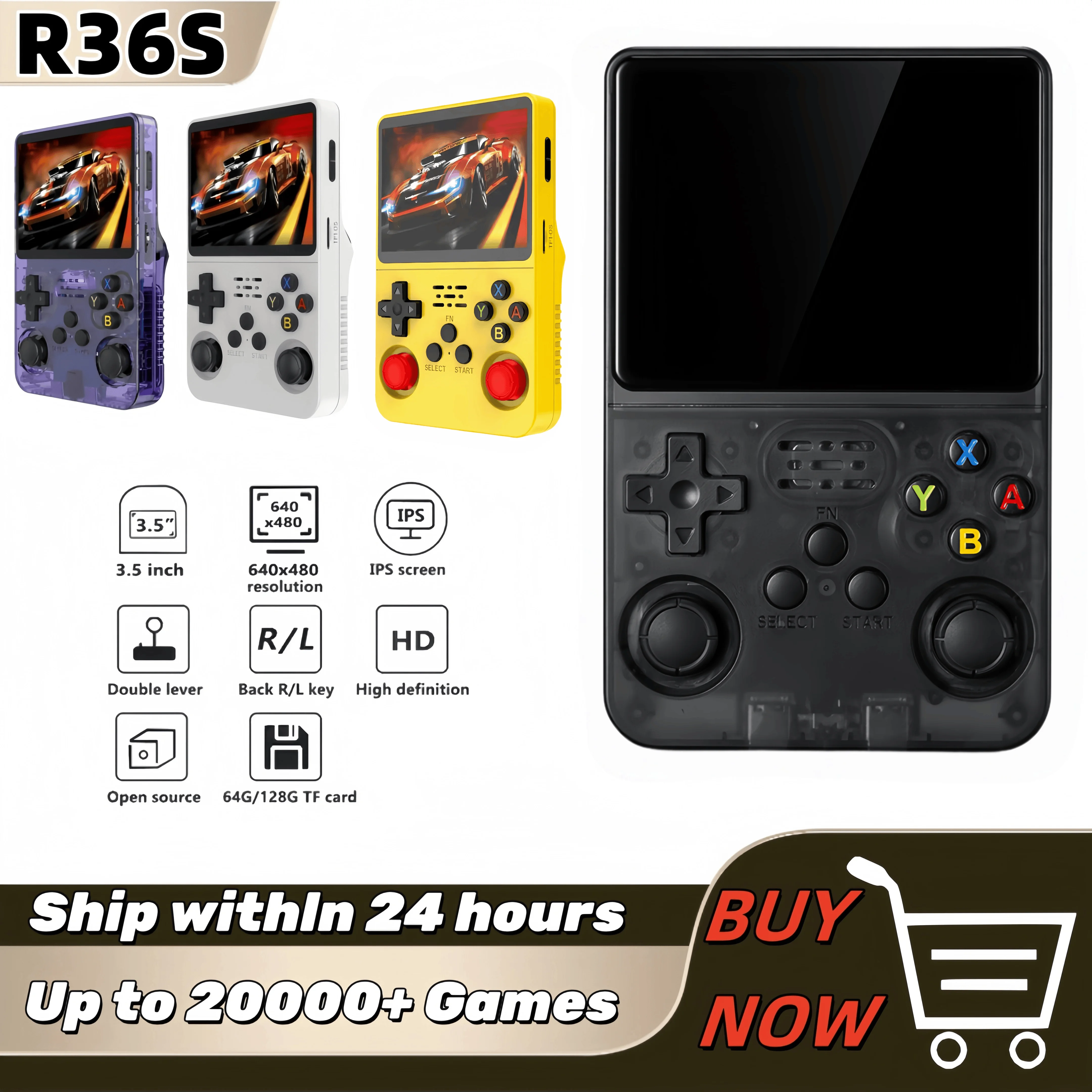 R36S Retro Handheld Videospielkonsole 3,5 Zoll IPS Bildschirm 128 GB tragbarer Taschenspieler Linux System vorinstallierte Spiele Junge Geschenk Image
