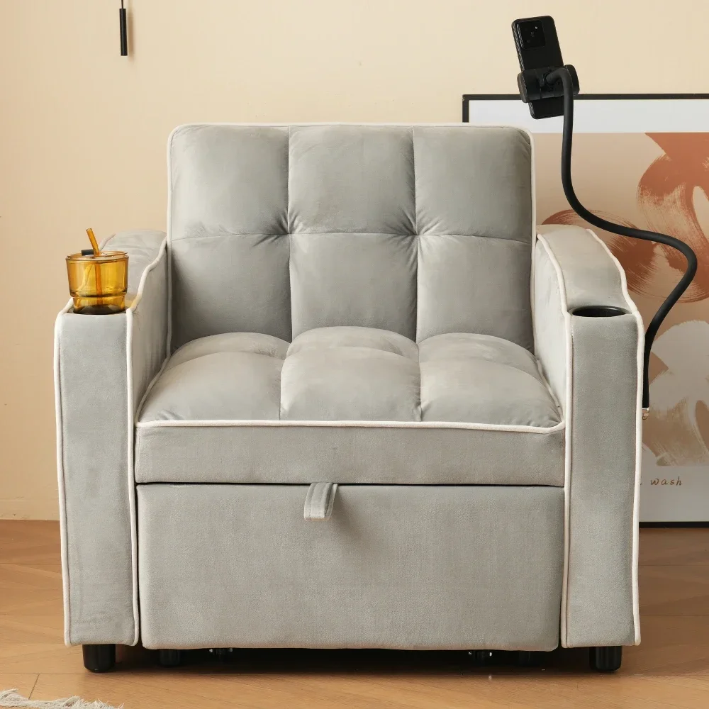 Ausziehbares 3-in-1-Schlafsofa und Loungesessel mit Getränk, platzsparend für Zimmer, multifunktionale Sitz- und Schlafmöbel Image