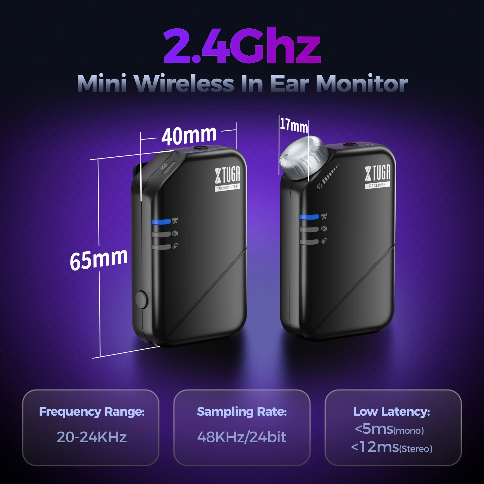 XTUGAJ02s Sistema di monitoraggio wireless nell'orecchio Mini sistema IEM stereo 2.4G Bassa latenza Un trasmettitore Più ricevitore Stage Singer Band