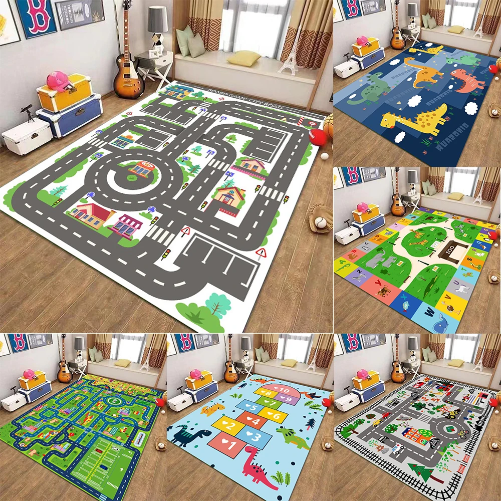City Track Spielzeug-Muster-Teppich, rutschfeste Schutzmatte für Kinderzimmer, geeignet für Kinder zum Spielen und Aufbewahrungsmatte für Spielzeug Image