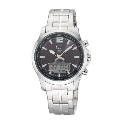 Funkchronograph ETT "Professional World Timer", silberfarben, schwarz, Armbanduhren, Herren, Armbanduhr, Solar, Herrenuhr, Edelstahlarmband, analog, digital, Tag Image
