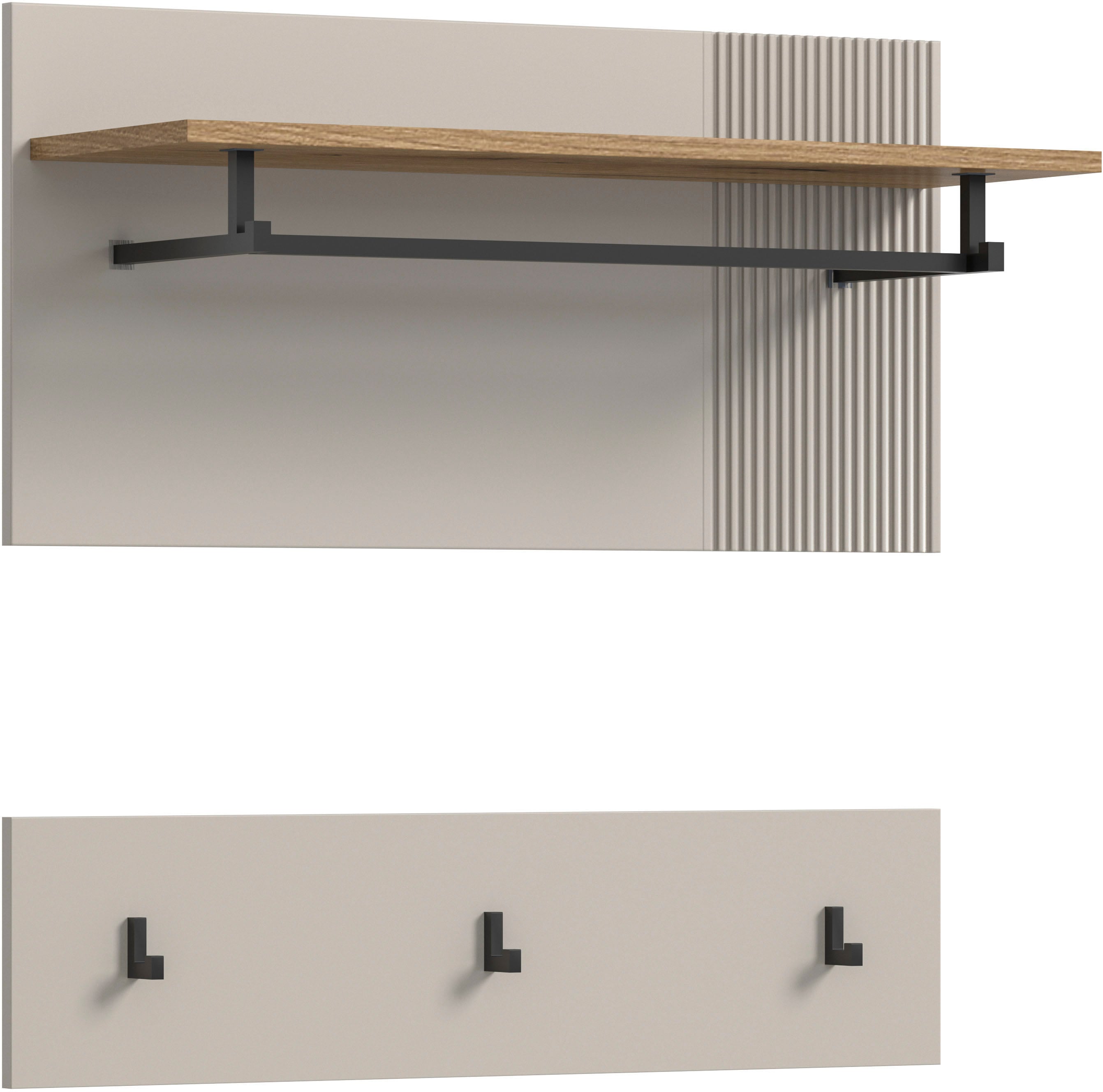 Garderobenpaneel INOSIGN "EDIL, Breite 80cm, 2-teilig, Hakenleiste & Paneel", kaschmir, evoke oak nachbildung, B:80cm H:80cm T:28cm, Holzwerkstoff, Garderobenpaneele, Paneel, Garderobe, Wandboard, Ablage, Wandpaneel Image