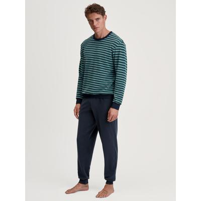 Schlafanzug CALIDA "Relax Terry", Herren, Gr. L (52/54), blau (schwarz sapphire), Obermaterial: 85% Baumwolle, 13% Polyester, 2% Elasthan (LYCRA), casual, lässig geschnitten lang, Rundhals, Langarm angesetztes Bündchen, Homewear-Sets, mit... Image