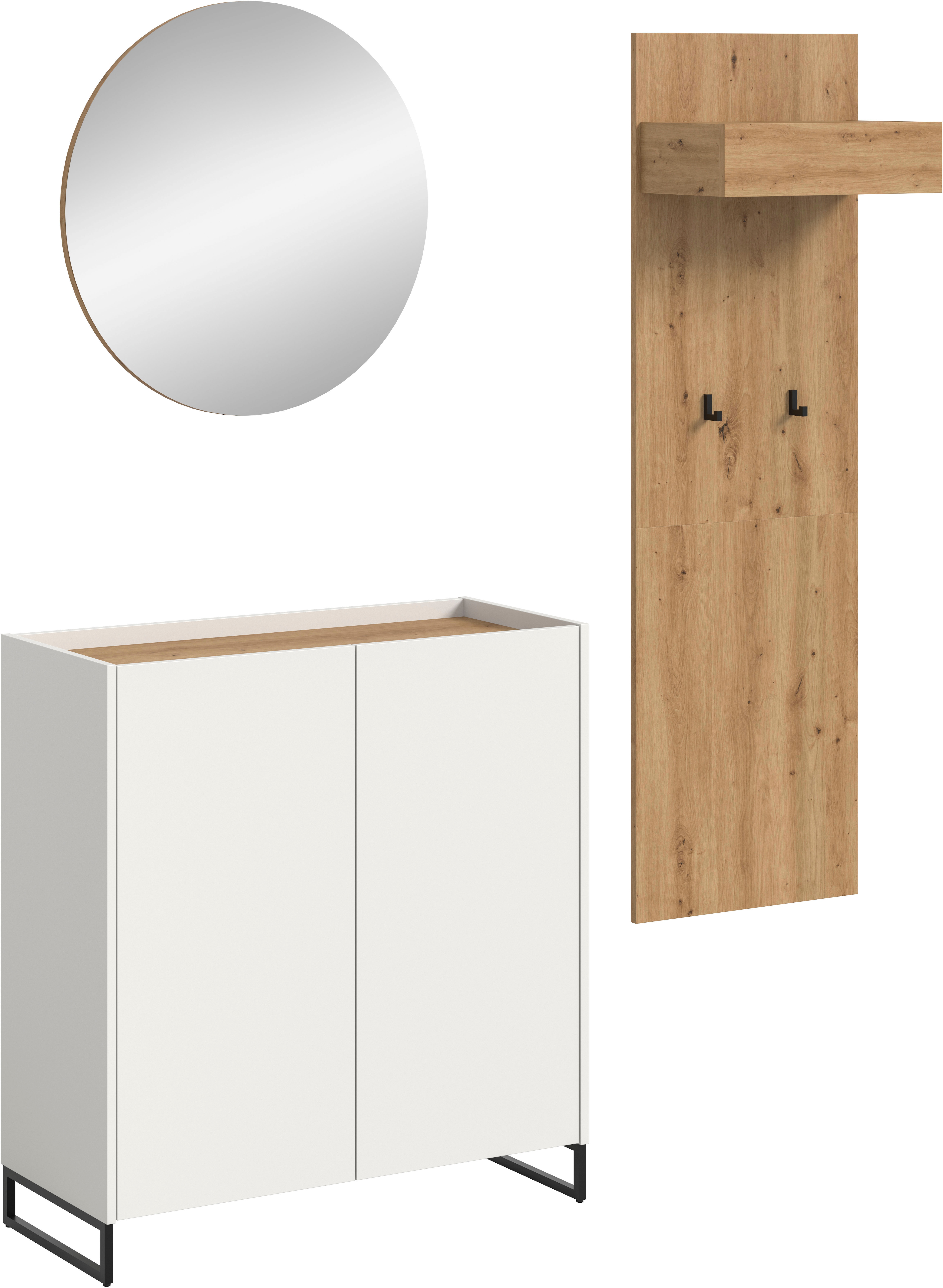 Garderoben-Set INOSIGN "EVRID, 3-teilig, Breite 175 cm, individuell stellbar & erweiterbar", weiß nb, artisan oak nb, B:175cm H:197cm T:38cm, Spanplatte, Kastenmöbel-Sets, Garderobenkombination, Garderobe, Wandgarderobe, Flur, Diele Image