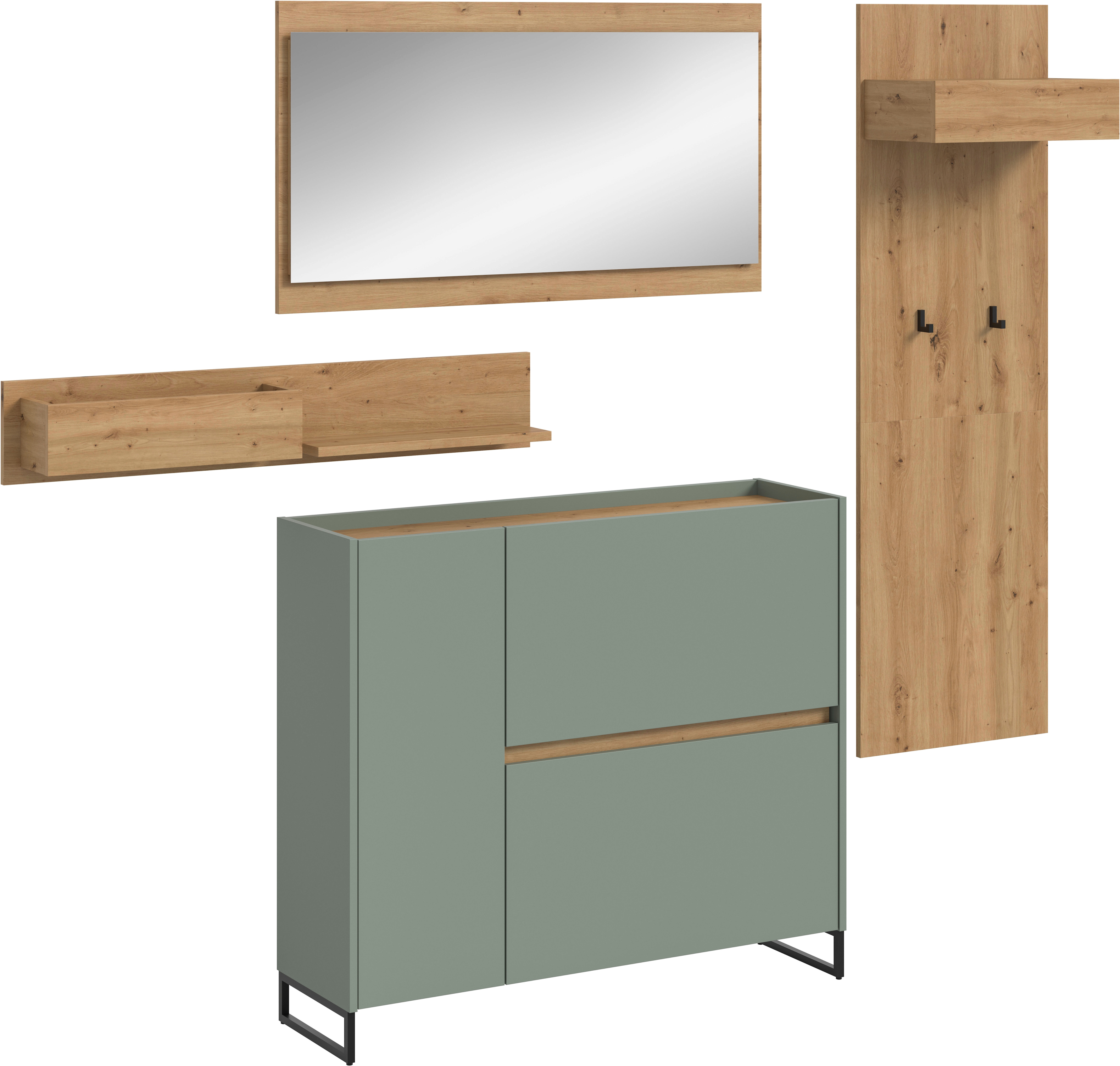 Garderoben-Set INOSIGN "EVRID, 3-teilig, Breite 175 cm, individuell stellbar & erweiterbar", salbei nb, artisan oak nb, B:175cm H:192cm T:32cm, Spanplatte, Kastenmöbel-Sets, Garderobenkombination, Garderobe, Wandgarderobe, Flur, Diele Image