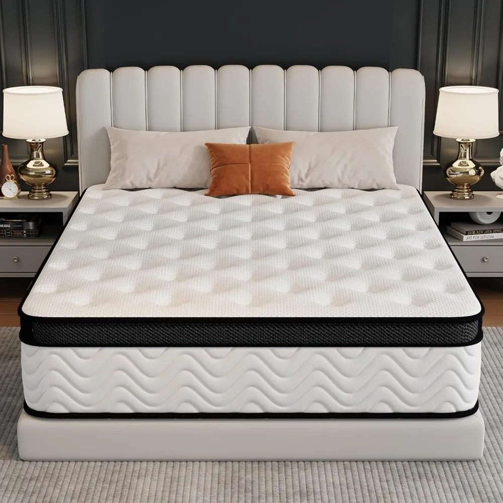 Mattress 12 Inch, Queen Size Memory Foam Mattress in a Box, Hybrid mattresses with Independent Pocket Coils for Motion Isolation