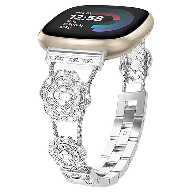 Smart Watch Band Compatible with Fitbit Versa 4, Sense 2, Versa 3, Sense Versa 2 / Versa Lite / Versa SE / Versa Rhinestone Smartwatch Strap Women Glitter Bling Diamond Jewelry Bracelet Replacement