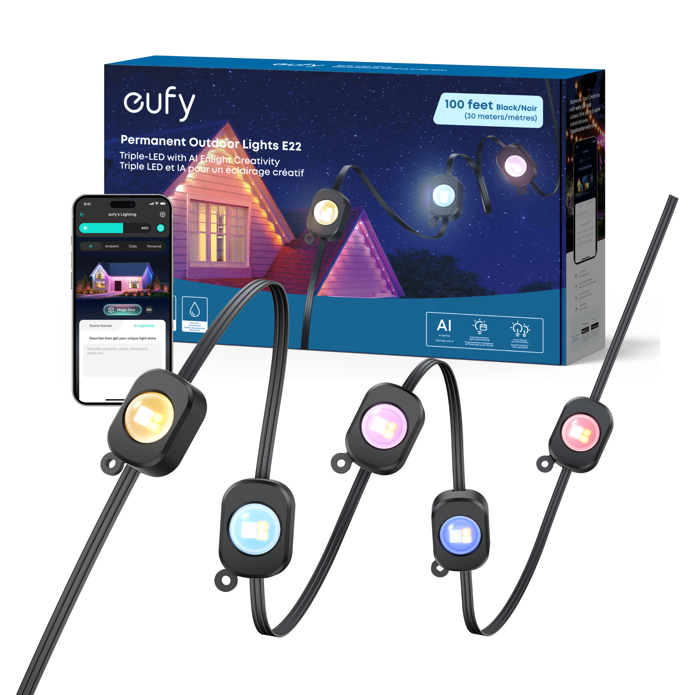 eufy Permanent Outdoor Lights E22 (100 ft, Black) 100ft