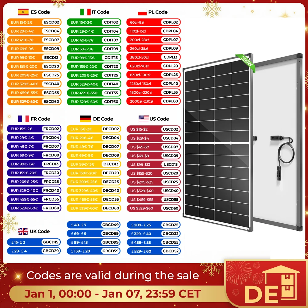 RVPOZWER 300 W Solarpanel, monokristallin, 10BB N-Typ, 25 % Effizienz für netzunabhängige Kabine, Zuhause, Dach, Wohnmobil, Anhänger, Boot Image