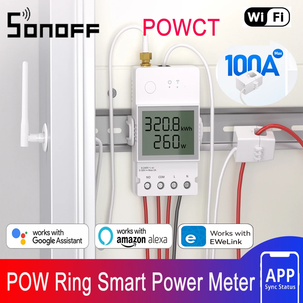 SONOFF POWCT POW Ring Smart Power Meter Berührungsloser Stromwandler Energiemonitor eWeLink APP Datenhaltung über Alexa Google Image