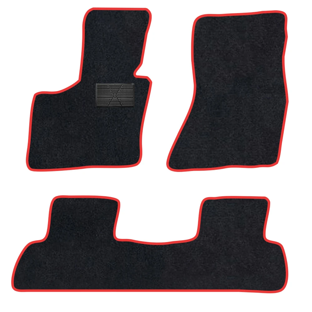 Auto-Fußmatte für Bmw X5 2013–2018 F15/F85, Polyester-Wildleder, rutschfest, schwarze Rückseite, rote Bindung, Zierkante Image