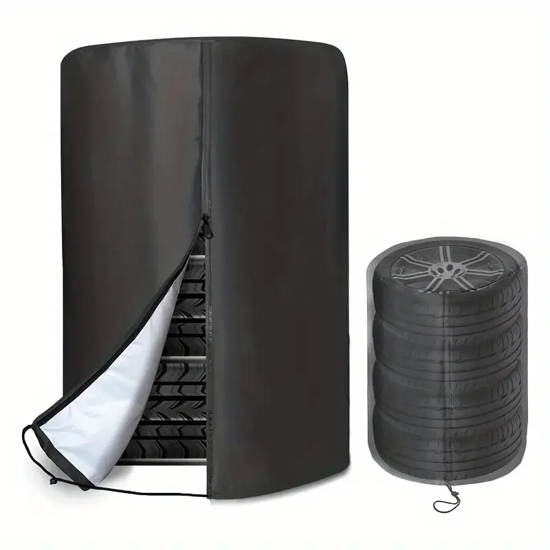 Stoff-Reifenabdeckung – robuster schwarzer Autoreifenschutz mit Reißverschluss zum Schutz von Reifen im Freien Image