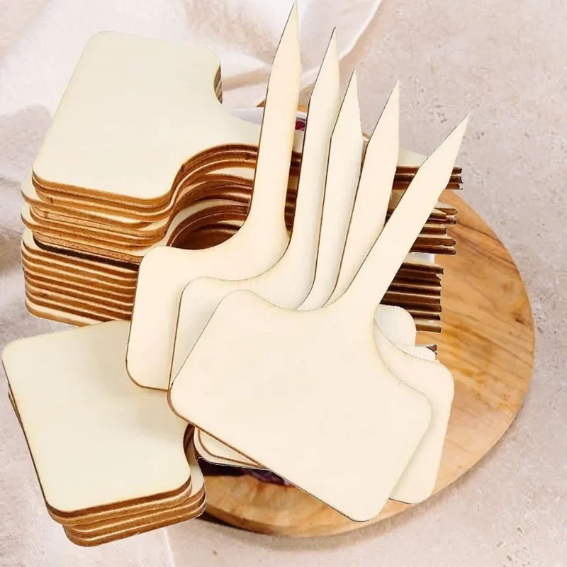 10 Stück T-Typ bewaldete Pflanzenetiketten, umweltfreundliche Garten-Bambusetiketten für Samen, Topf, Kräuter, Blumen, Gemüse, wasserdichte Schilder Image