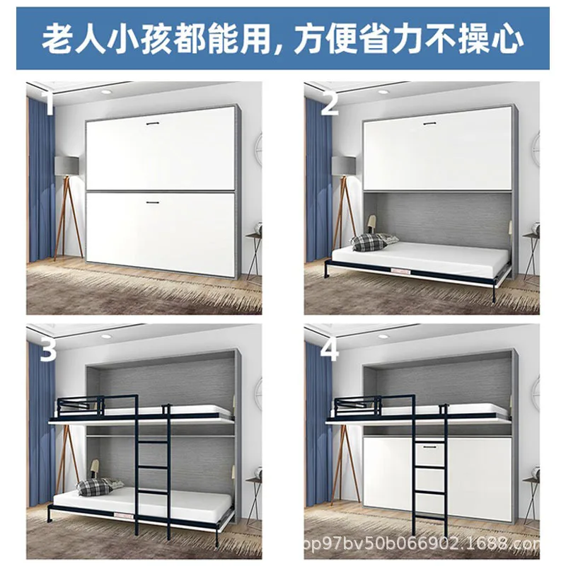 Multifunktionales doppelschichtiges unsichtbares Kinder- und Mutterbett, Etagenbett an und aus dem Bettrahmen, zusammenklappbares Kinder-Doppelbett Murphy Image