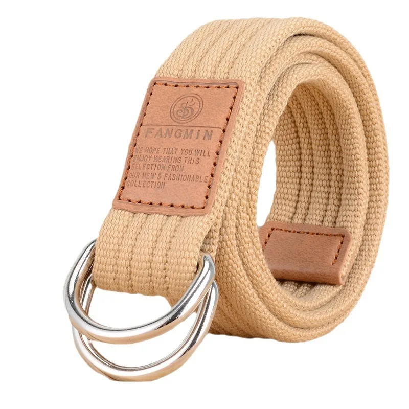 Neue Unisex Leinwand Gürtel Doppel Ring Schnalle Gürtel Männer Frauen Casual Business Cowboy Hosen Gürtel Image