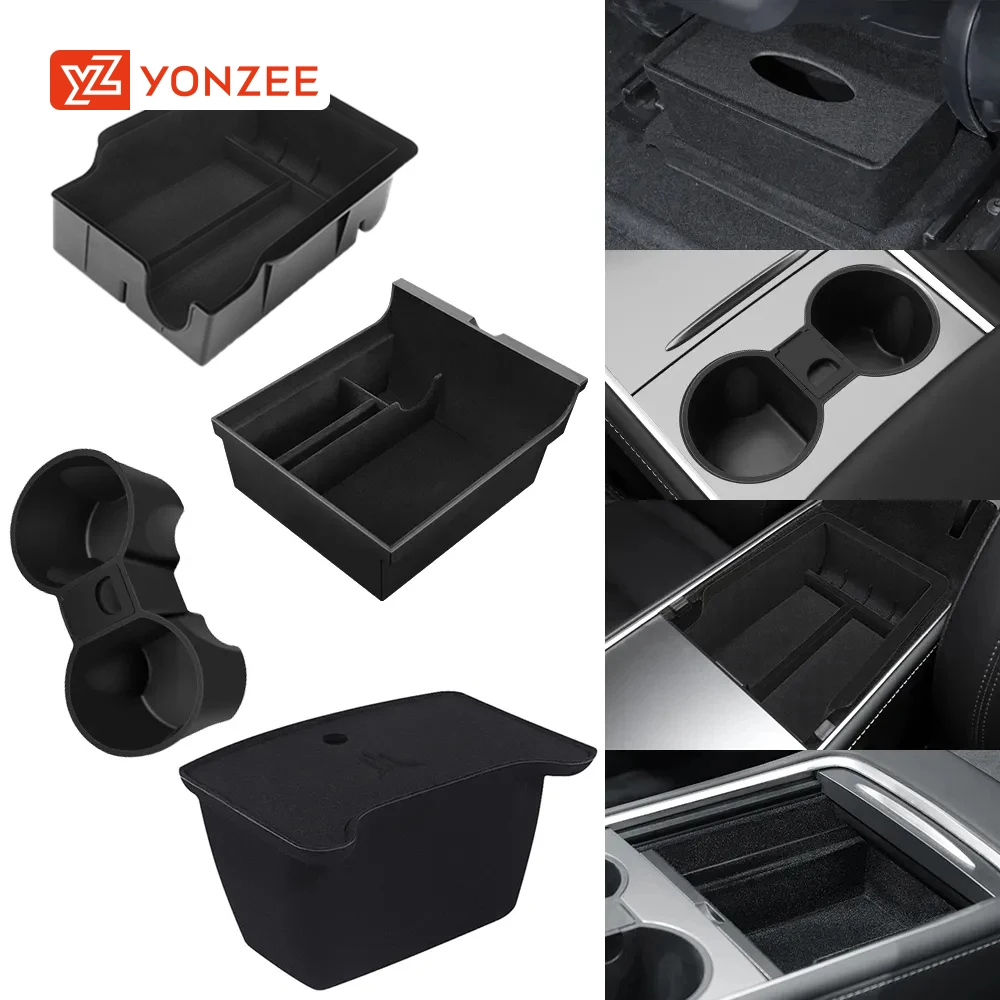 Für Tesla Modell 3 2022 Modell Y 2023 Lagerung Box Mittelarmlehne Versteckte Box Tasse Halter Innen Organizer Auto Zubehör Image